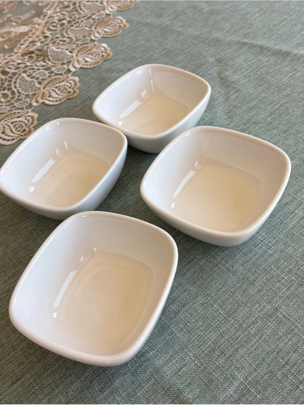 White Ceramic Square Dipping Bowls 2 oz - Set of 4